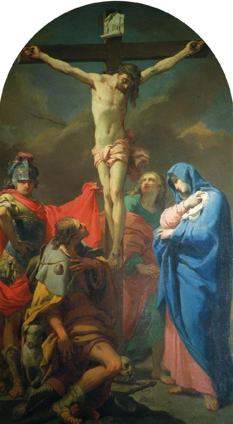 G. Crocifissione, sotto la croce la Vergine, San Giovanni, San Rocco e San Martino - Chiesa Santi Martino e Severo, Crespino